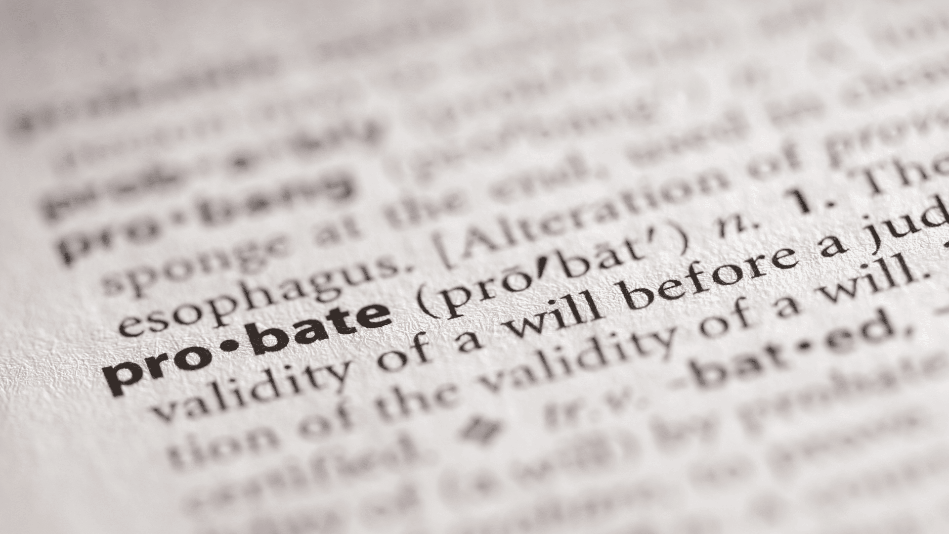 Dictionary page focused on the word 'probate'. Probate lawyers Sydney.